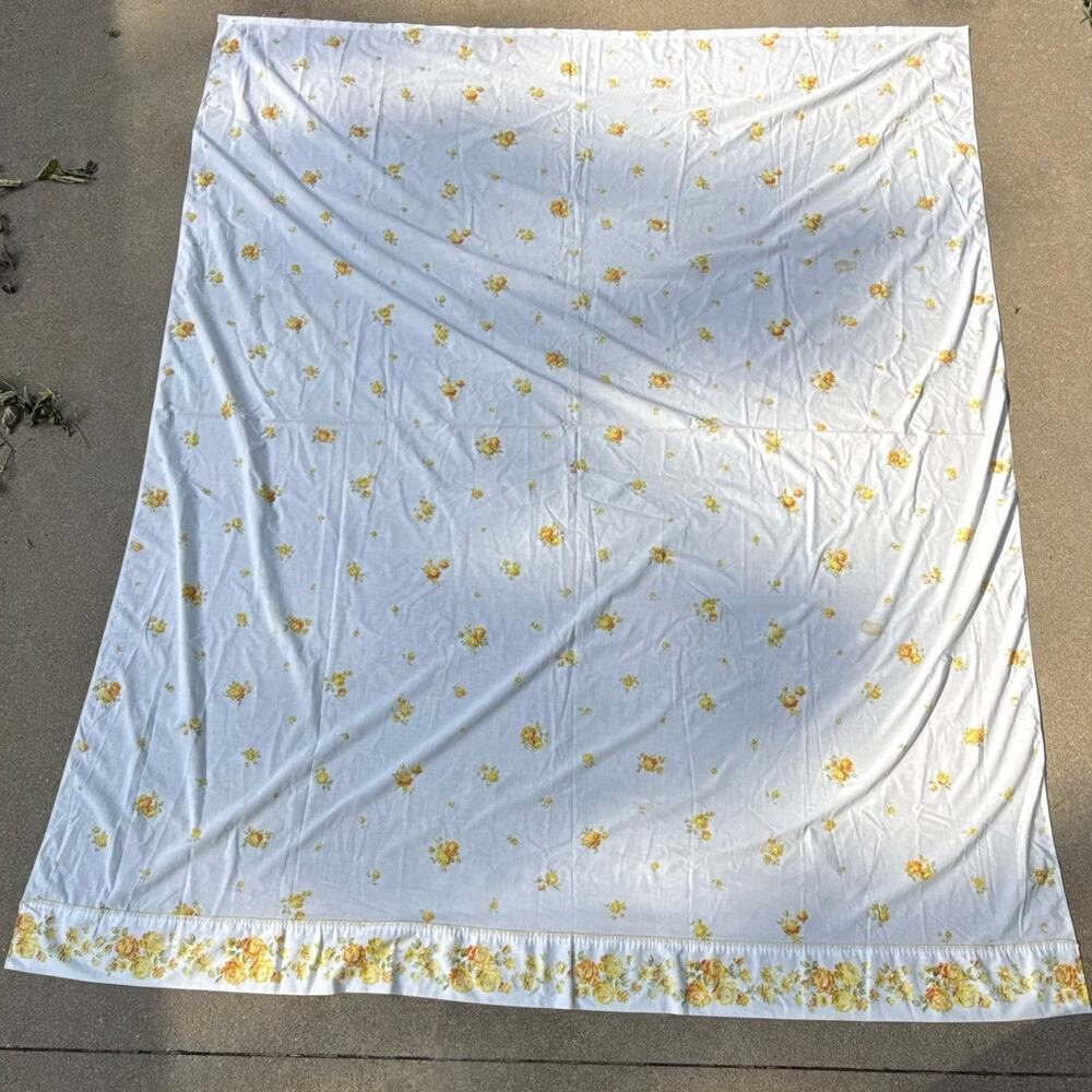 Vintage Penn-Prest Fashion Manor Muslin Cloth Yellow Rose Flat Sheet Double Bed